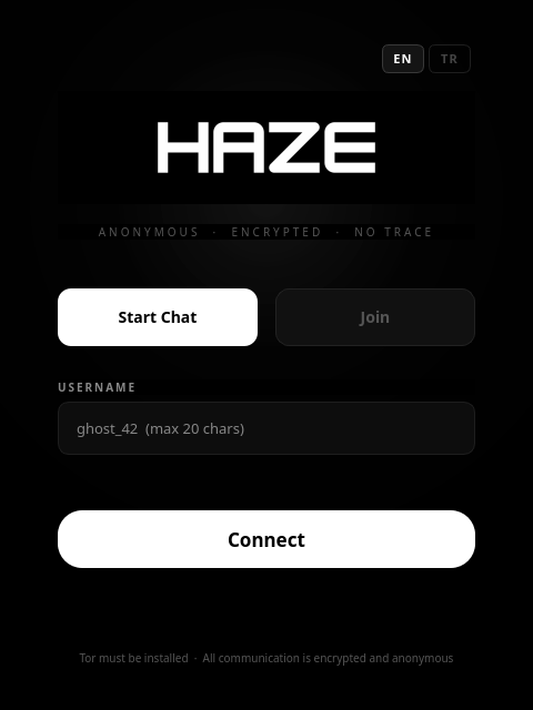 Haze login screen