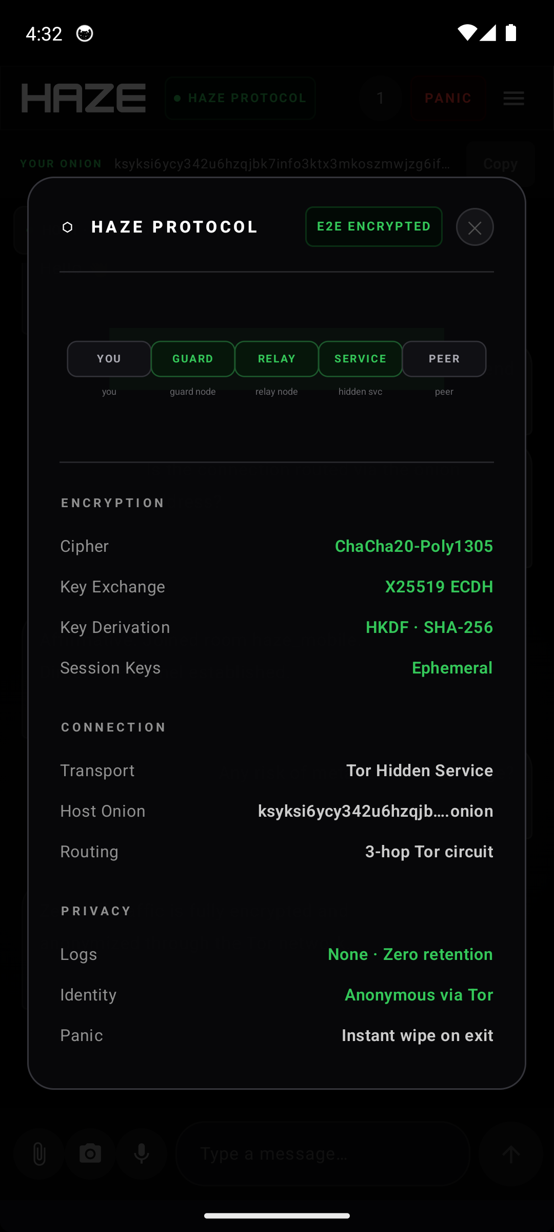Haze mobile Tor circuit