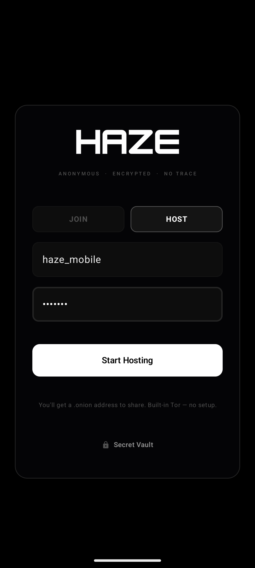 Haze mobile join/host screen